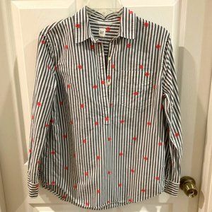 GAP Womens Cotton Top Striped Long Sleeve V-Neck Casual Pocket Shirt SM